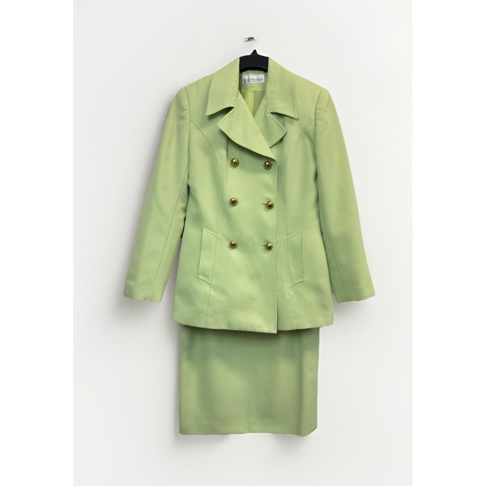 Classic Double-Breasted Green Blazer & Skirt Suit
